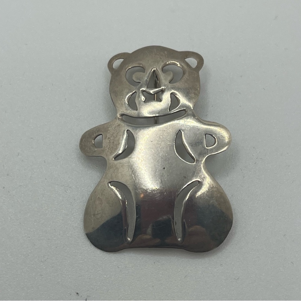 Sterling Silver Teddy Bear Pin Vintage Figural Brooch